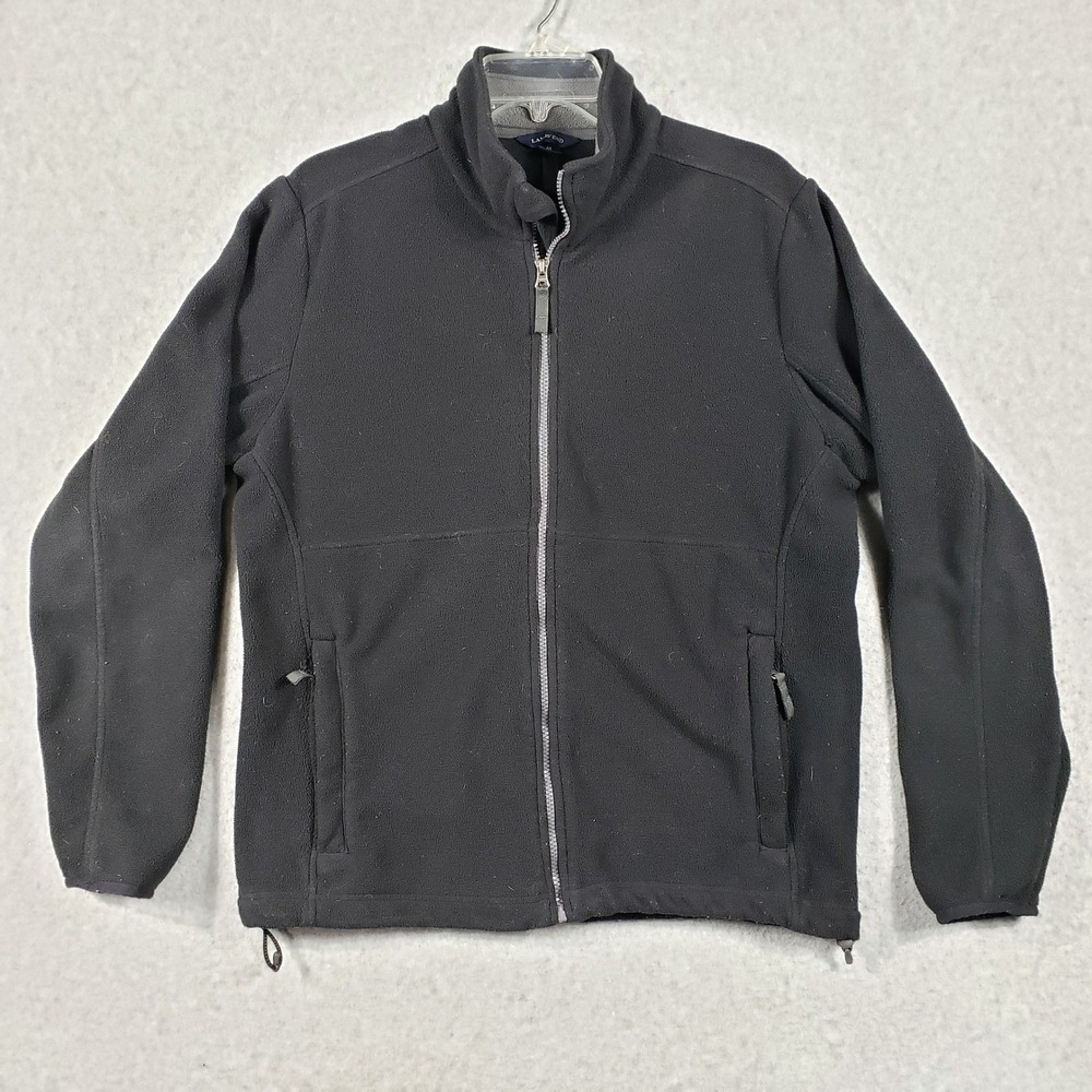 Lands' End Polartec Fleece Jacket Men M Black‎ Gorpcore Quiet Outdoor Full Zip
